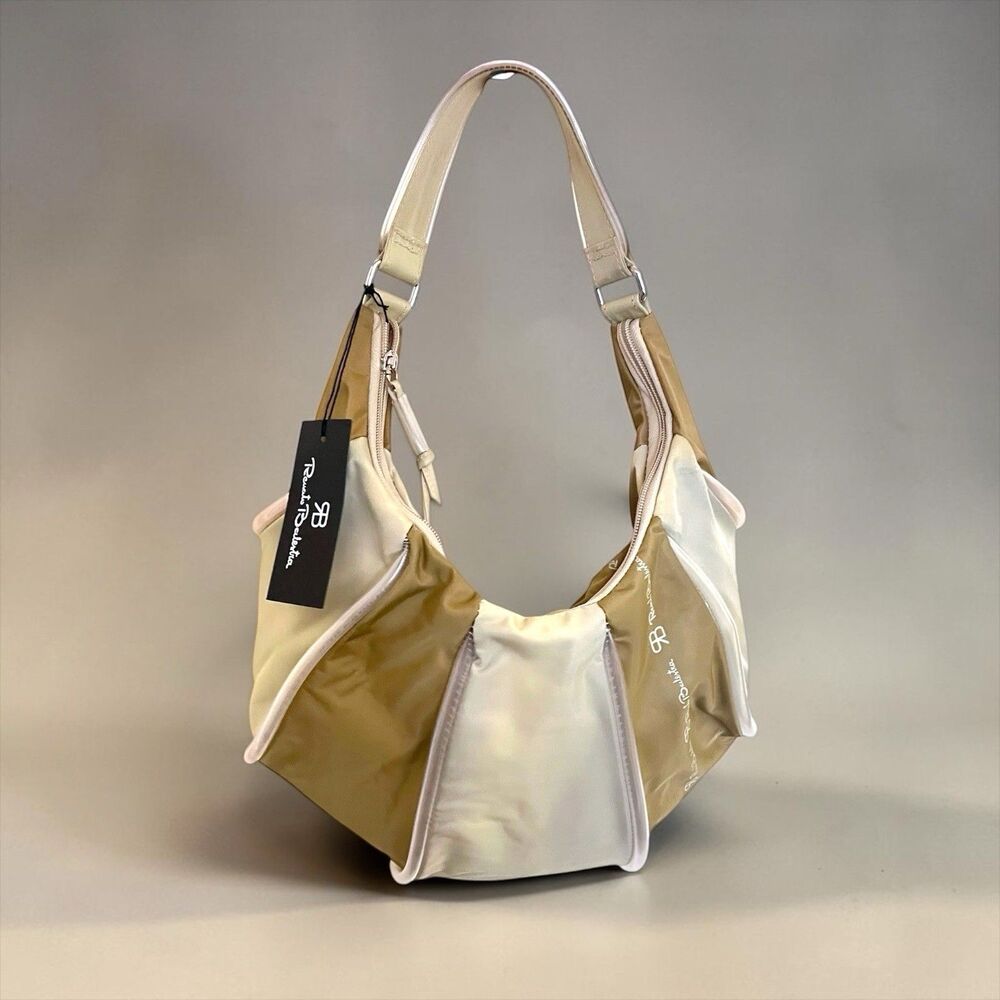 Renato Balestra Nylon Shoulder Bag Beige Sculptural Y2K Italy NWT Avant-garde